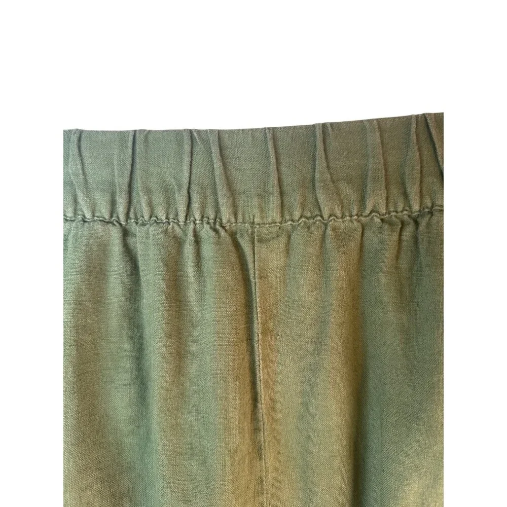 ZARA Womens Small Olive Green Linen Pants Elastic Waist Relaxed Fit
